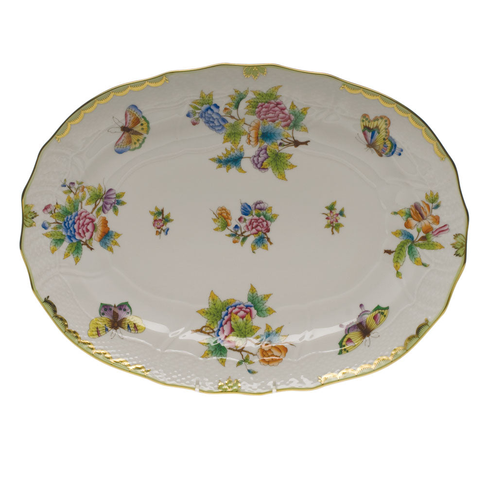 Herend Queen Victoria Platter 15"l X 11.5"w - Green Border