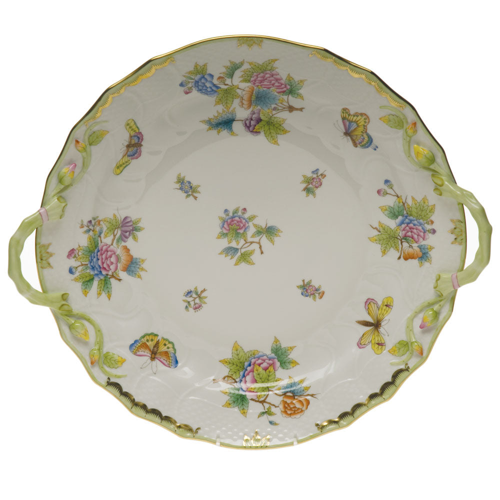 Herend Queen Victoria Chop Plate W/handles 14"d - Green Border