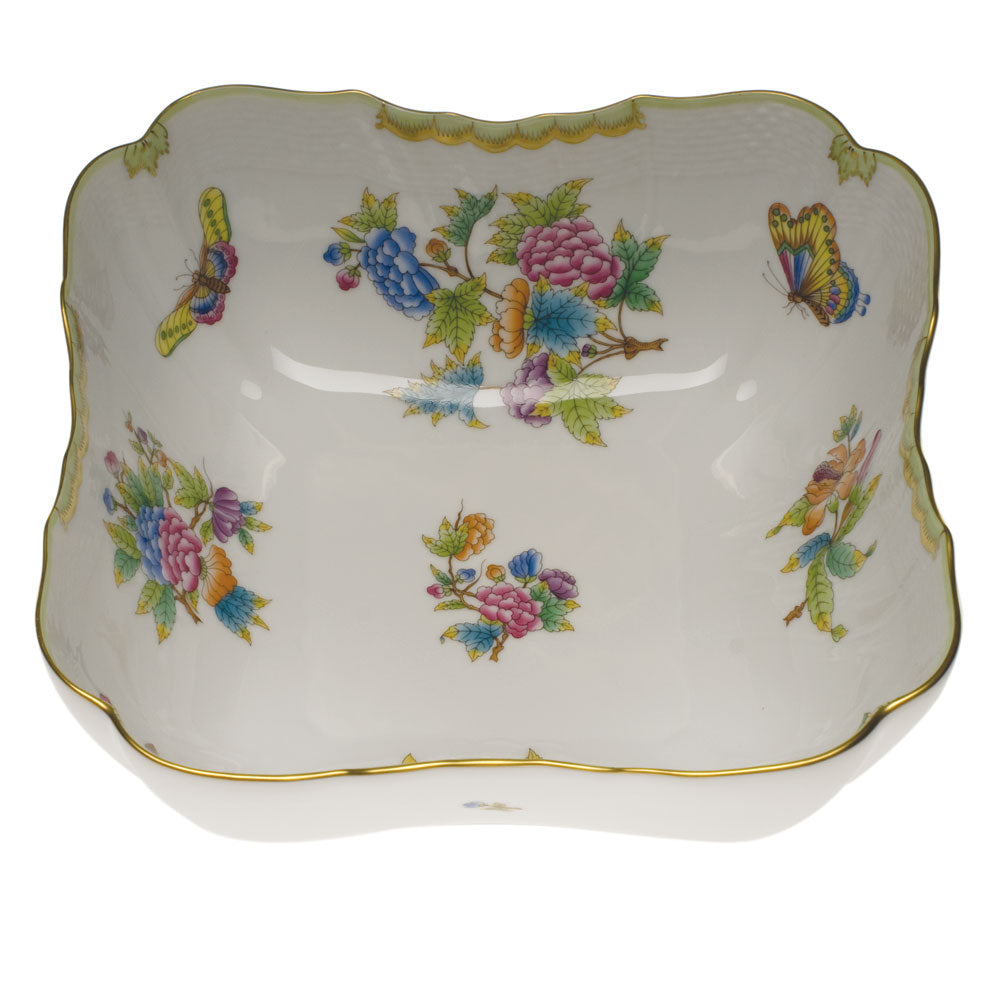 Herend Queen Victoria Square Salad Bowl 10"sq - Green Border