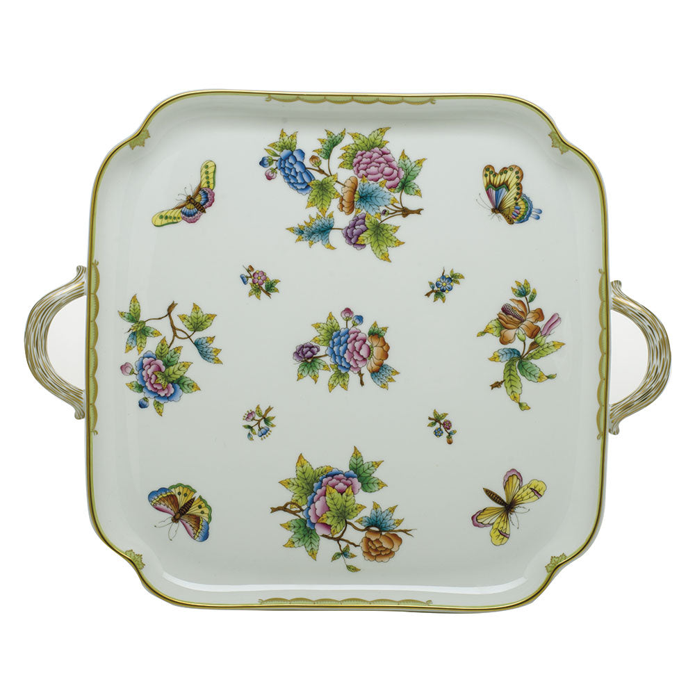 Herend Queen Victoria Square Tray W/handles 12.75"l X 12.75"w