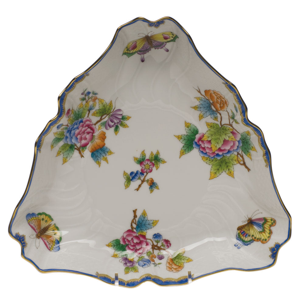 Herend Vbo Blue Border Triangle Dish 9.5"l - Blue Border