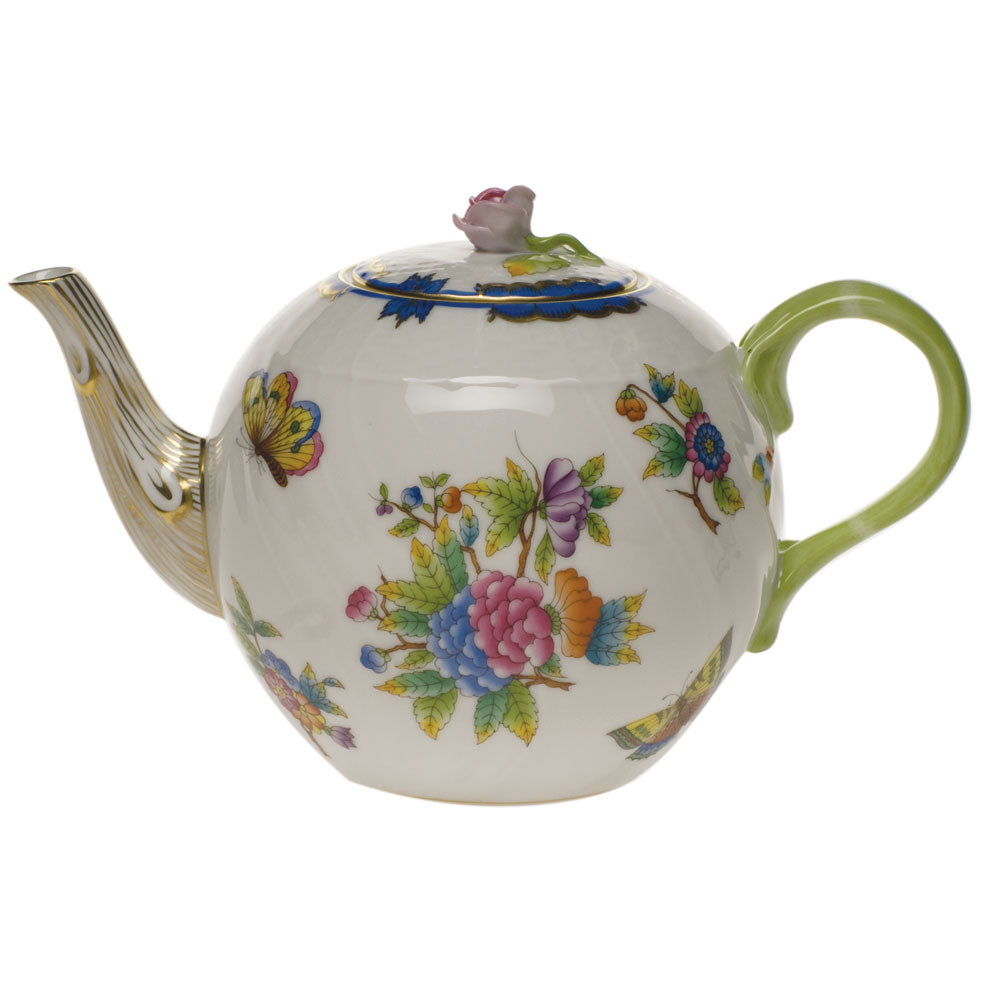 Herend Vbo Blue Border Tea Pot W/rose (36 Oz) 5.5"h - Blue Border