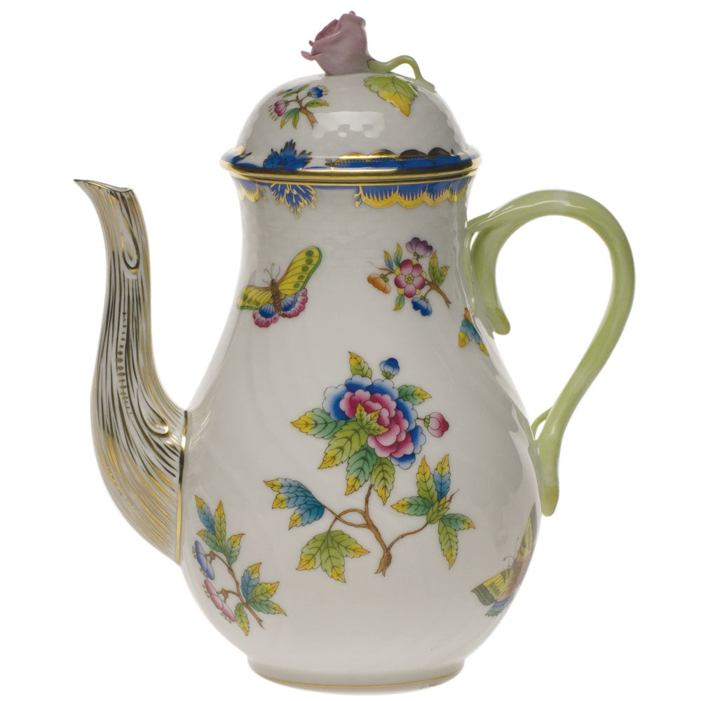 Herend Vbo Blue Border Coffee Pot W/rose (36 Oz) 8.5"h - Blue Border