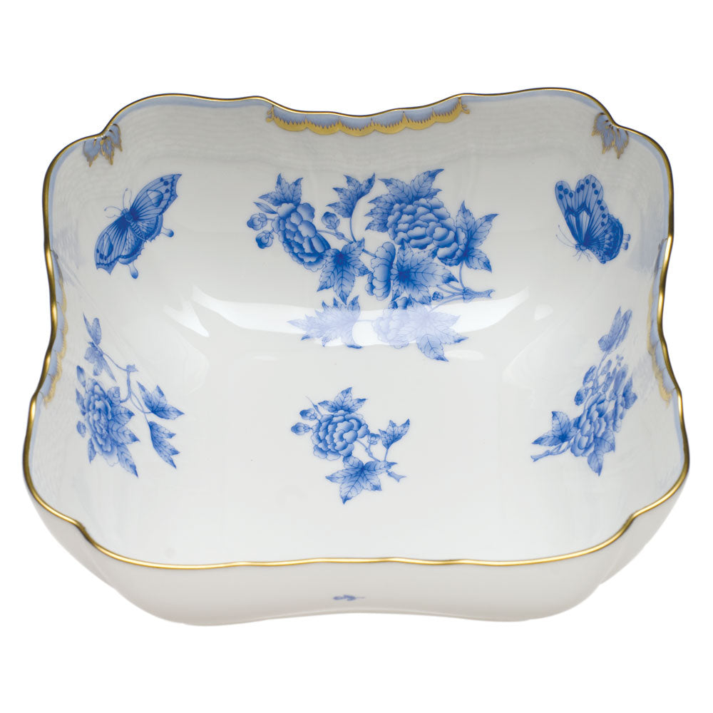 Herend Vbo Blue (fortuna Blue) Square Salad Bowl 10"sq