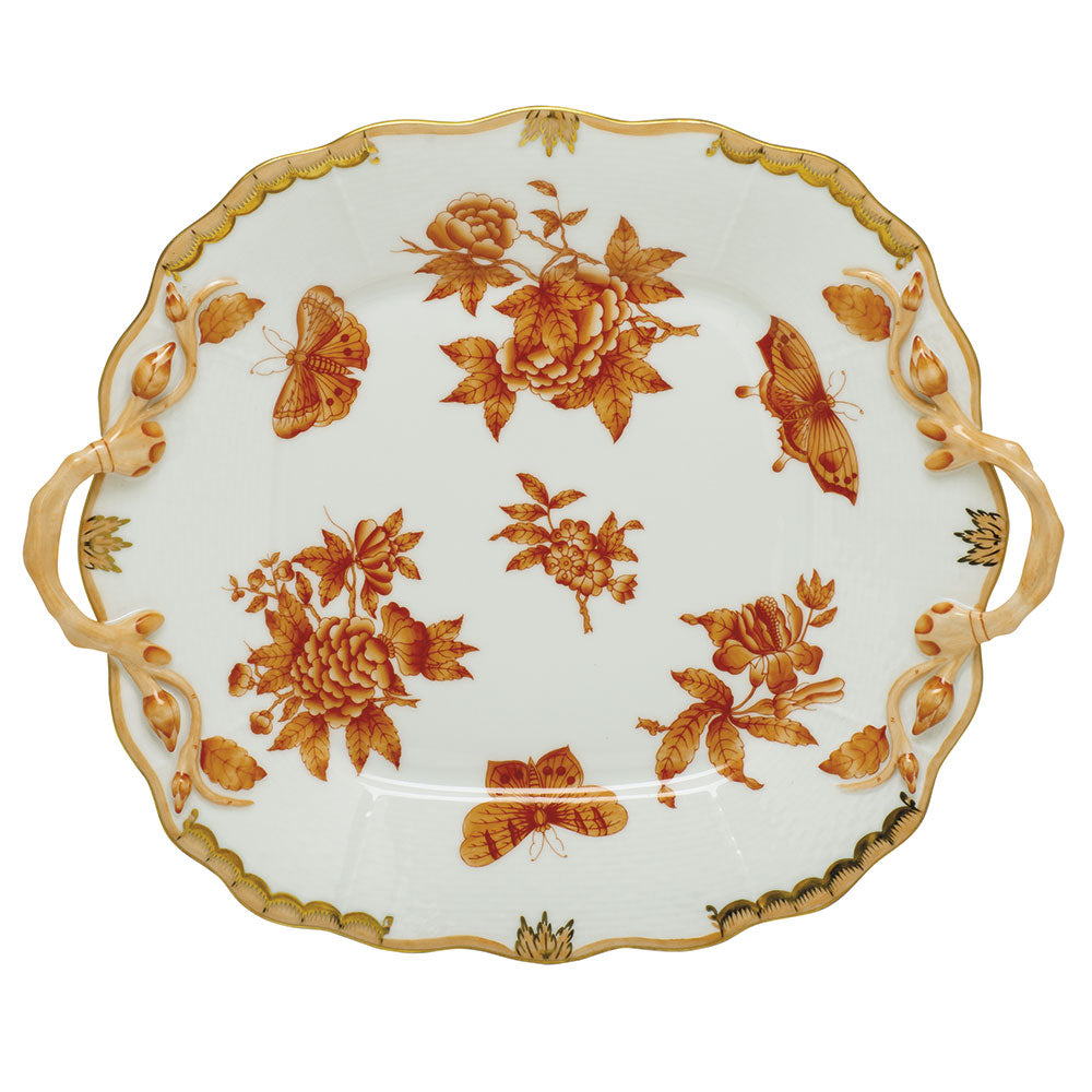 Herend Vbo Rust (fortuna Rust) Square Cake Plate W/handles 9.5"sq