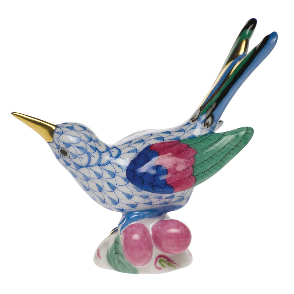 Herend Fishnet Blue Colibri 4"h
