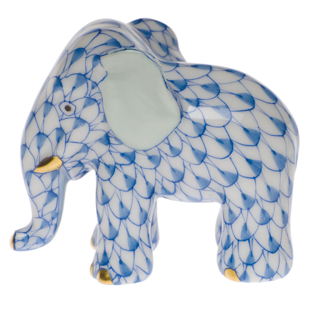 Herend Fishnet Blue Miniature Elephant 1.75"h
