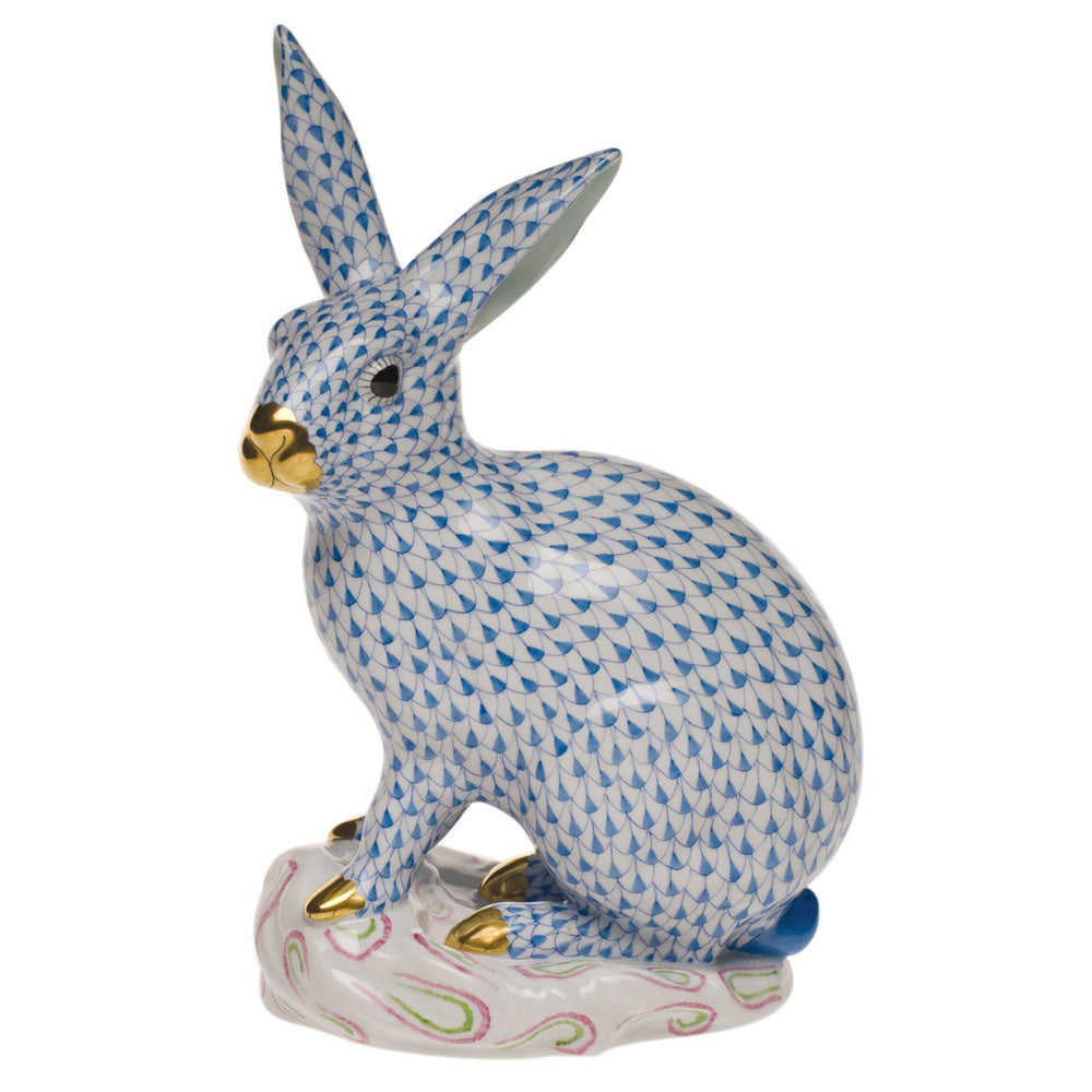 Herend Fishnet Blue Large Rabbit 11.75"h