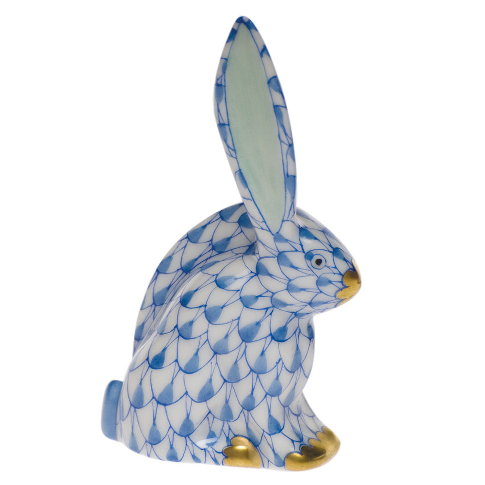 Herend Fishnet Blue Rabbit Miniature 2.25"h