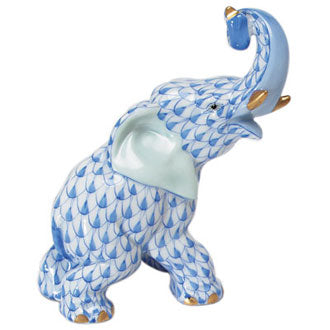 Herend Fishnet Blue Joyful Elephant 3.5"h