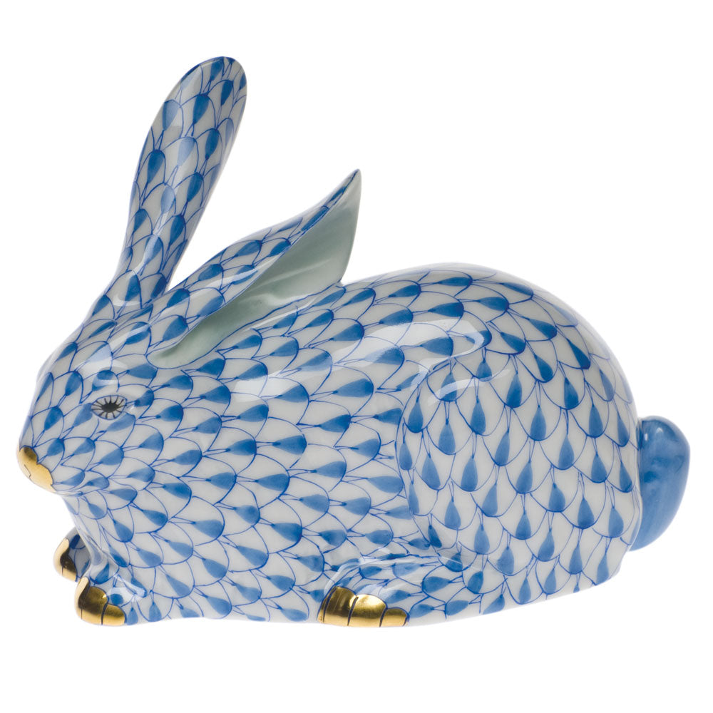 Herend Fishnet Blue Lying Rabbit 3.25"h