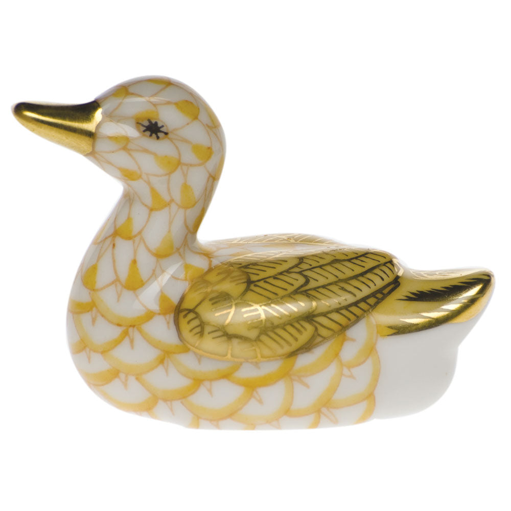 Herend Fishnet Butterscotch Baby Duck 2"l X 1.5"h