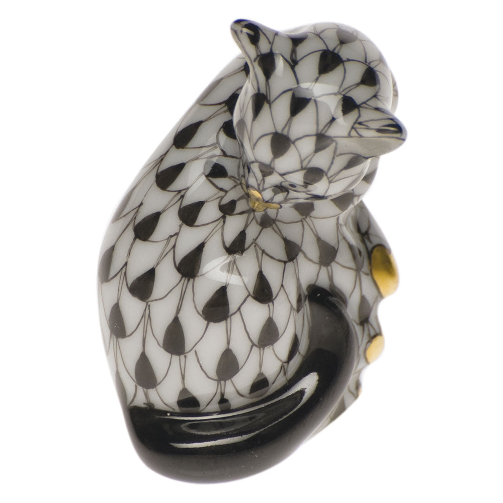 Herend Fishnet Black Miniature Cat 1.5"h