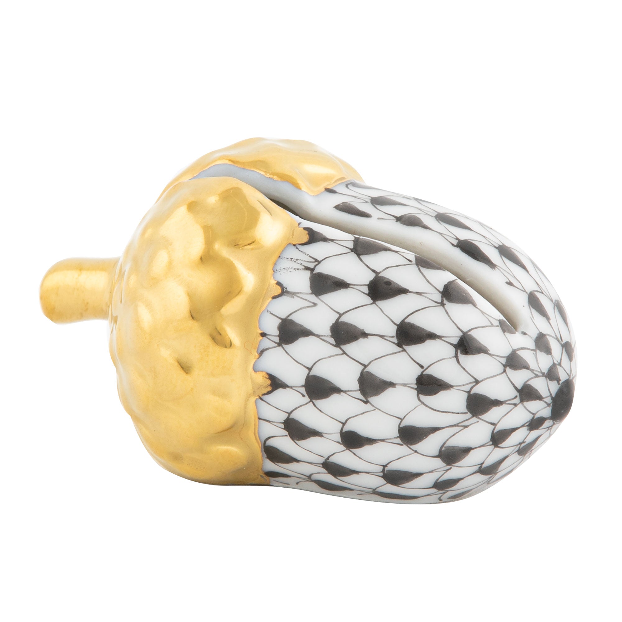 Herend Fishnet Black Acorn Place Card Holder 1.75"l X 1.25"w X 1"h