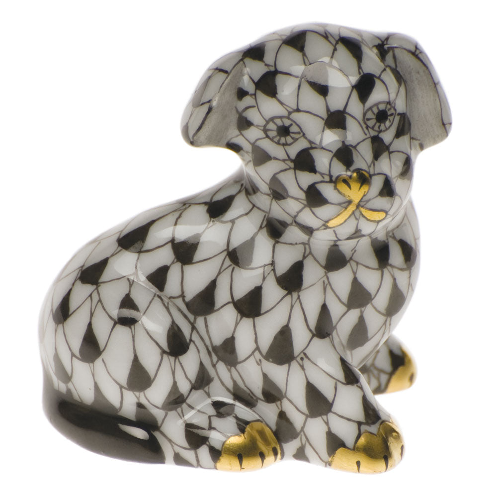 Herend Fishnet Black Miniature Puppy 1"l X 1.5"h