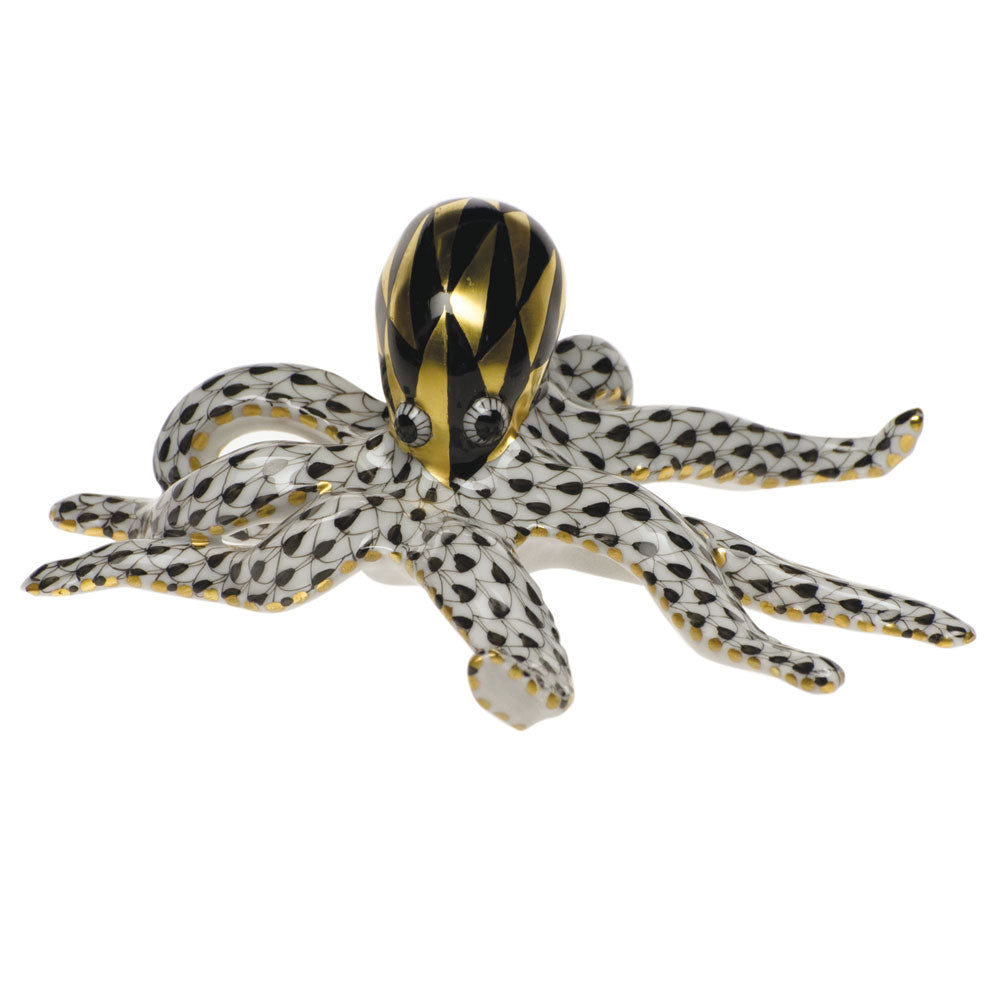 Herend Fishnet Black Octopus 6.5"l X 2.25"h