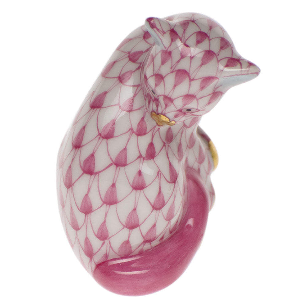 Herend Fishnet Raspberry (pink) Miniature Cat 1.5"h