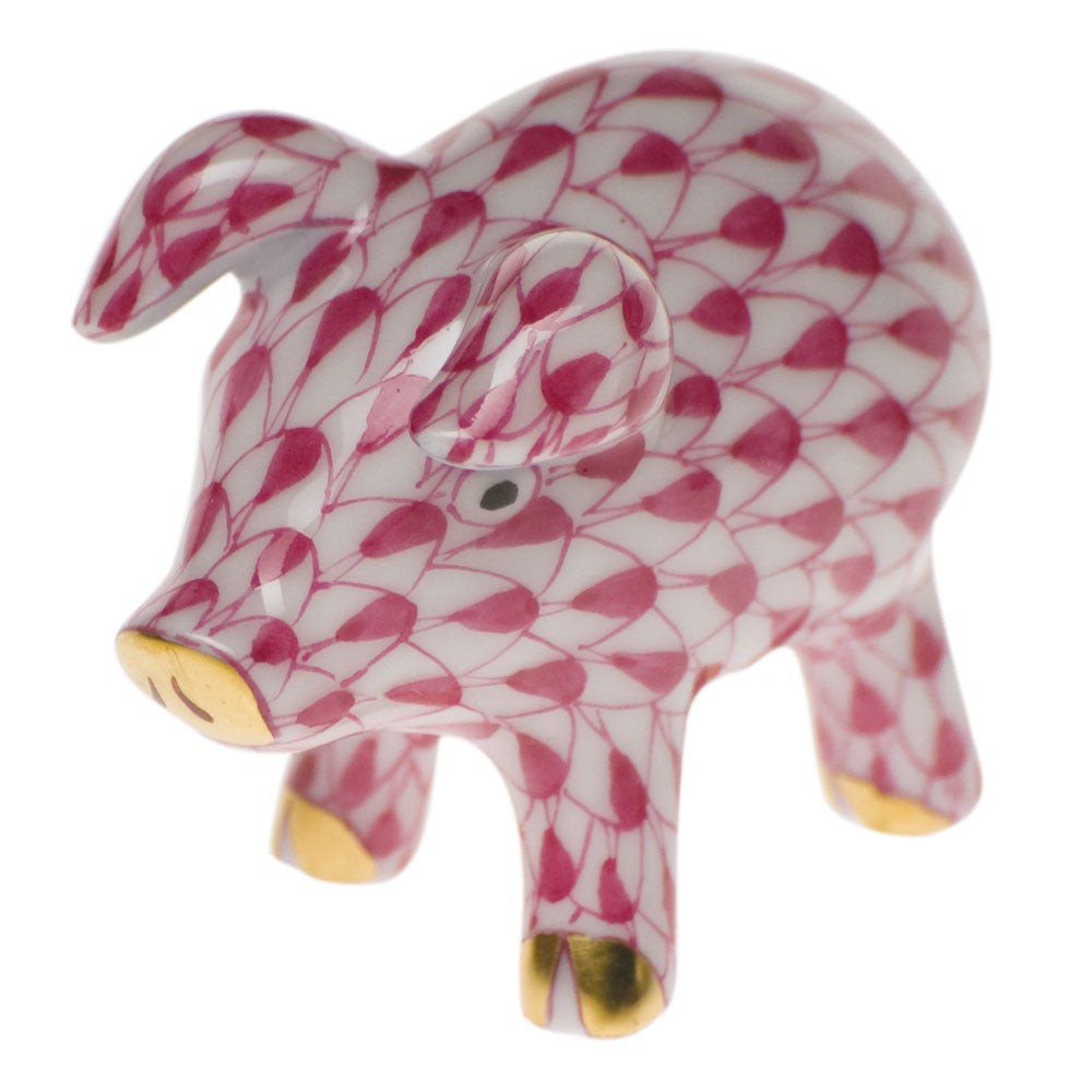 Herend Fishnet Raspberry (pink) Piglet 1.5"l X 1"h
