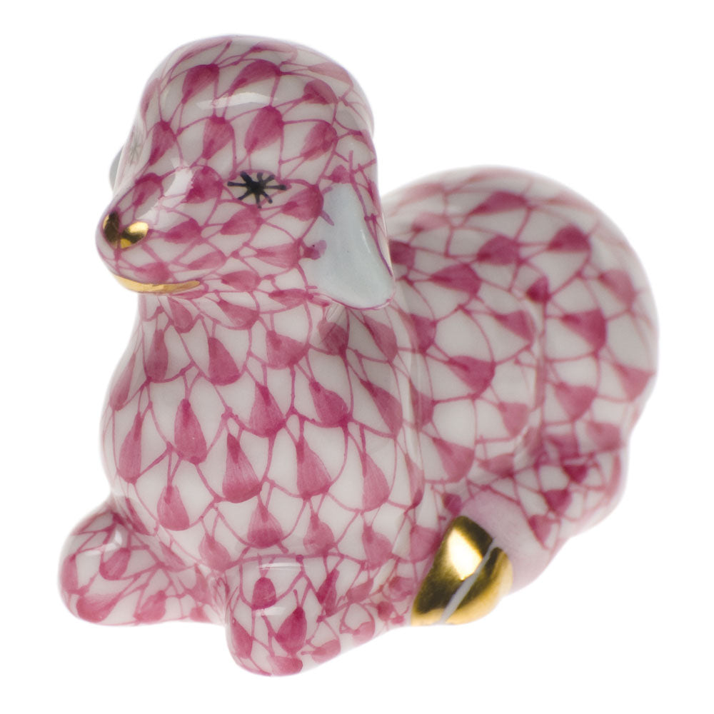 Herend Fishnet Raspberry (pink) Miniature Lamb 1"l X 1.75"w X 1.5"h
