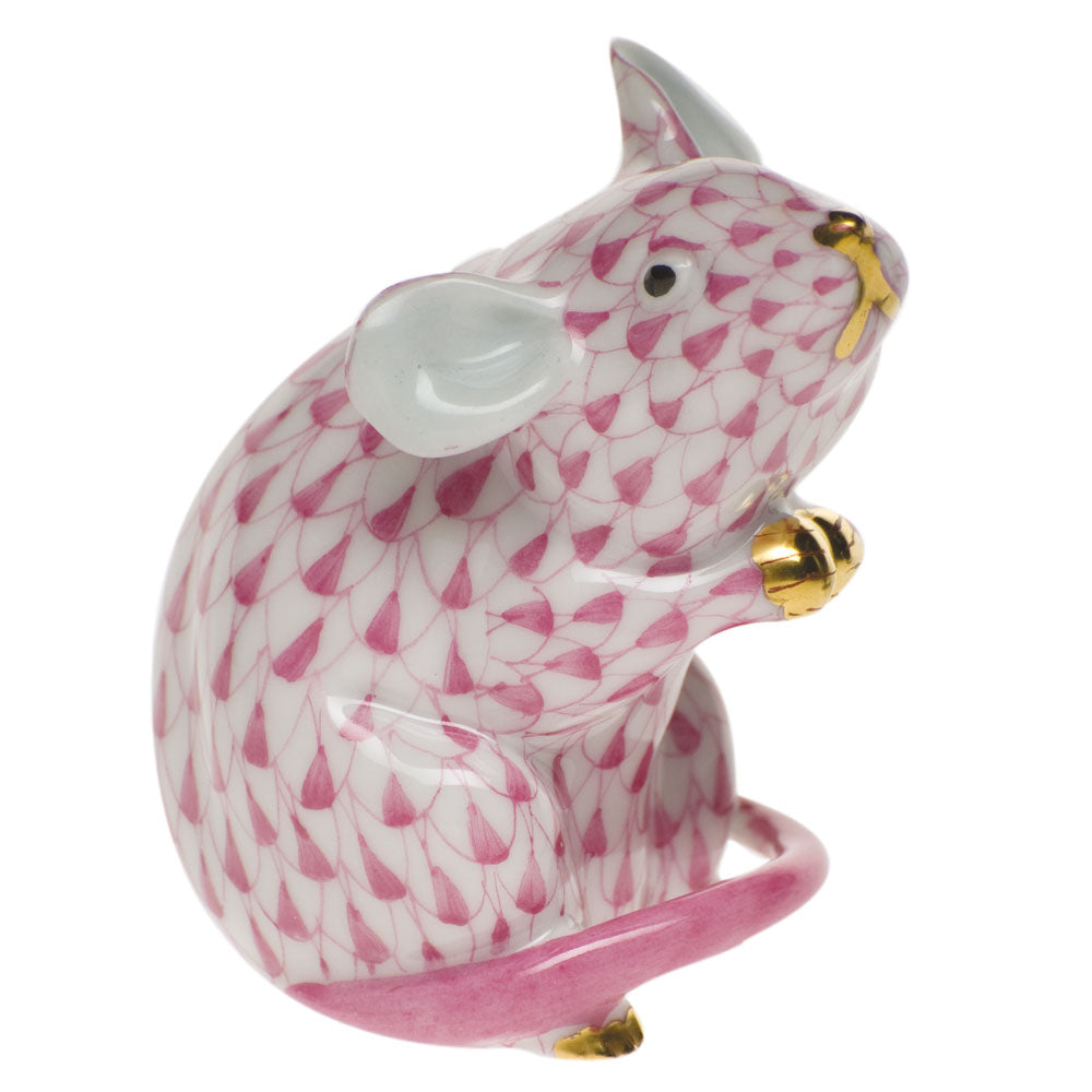 Herend Fishnet Raspberry (pink) Mouse 2.25"h