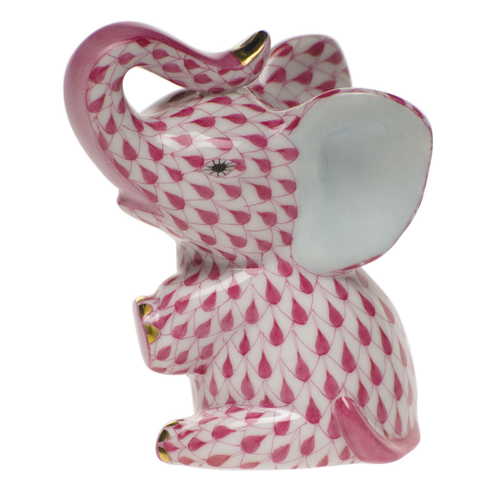 Herend Fishnet Raspberry (pink) Baby Elephant 3"h