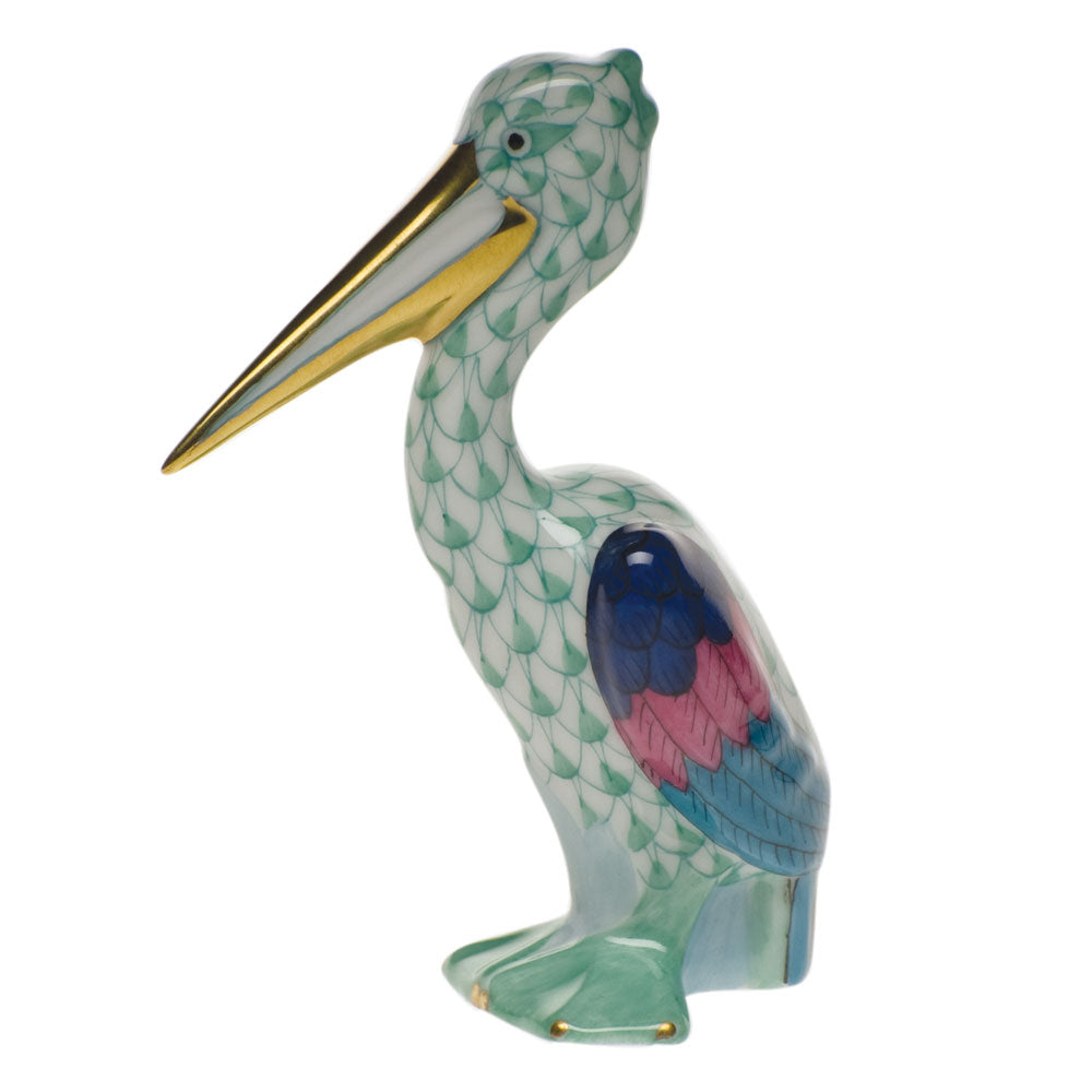 Herend Fishnet Green Pelican 3.25"h