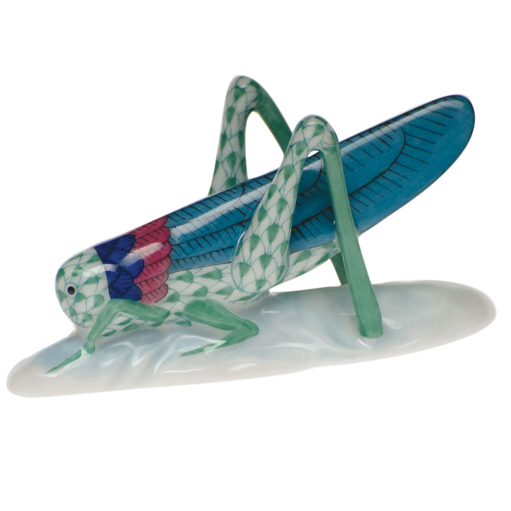 Herend Fishnet Green Grasshopper 3"l X 1.5"h