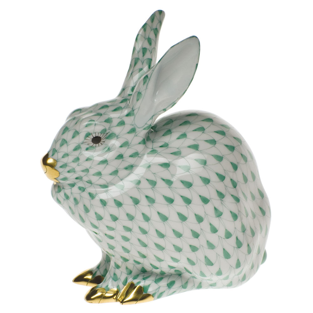 Herend Fishnet Green Bunny Sitting 5.25"h