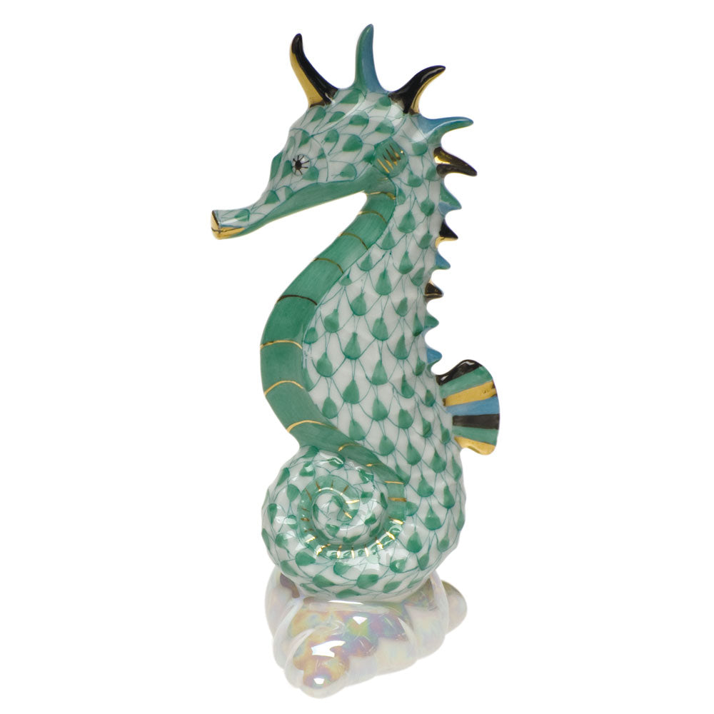 Herend Fishnet Green Sea Horse 4"h