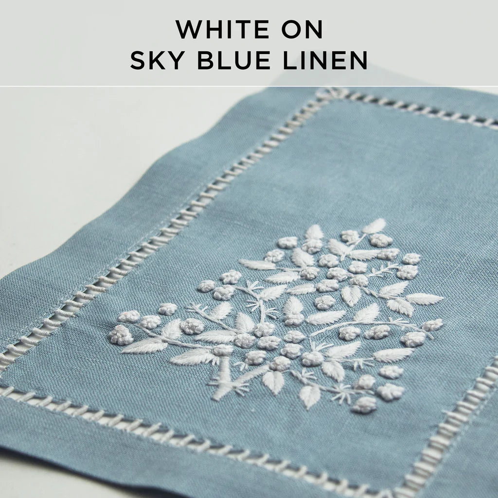 Jardin Cocktail Napkin White on Sky Blue Set/4