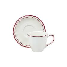 Filet Red Tea Cups and Saucers Set of 2