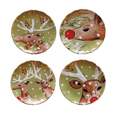 Deer Friends Dessert Plate (set of 4) - Green