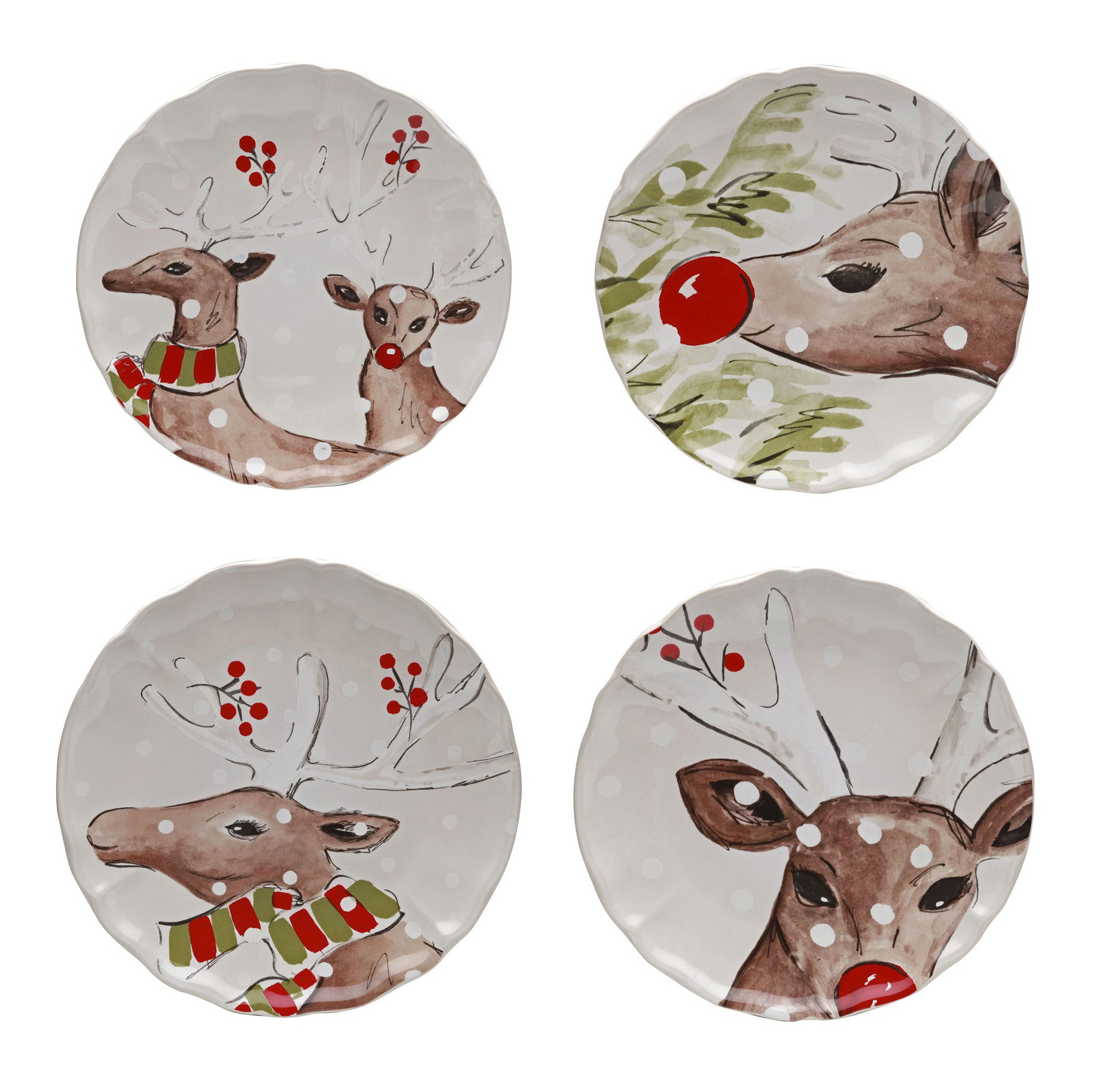 Deer Friends Dessert Plate (set of 4) - White