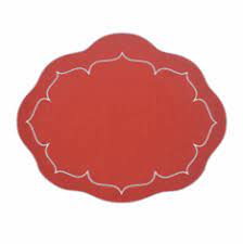 Linho Placemats Brick Red/White Oval Set of 4