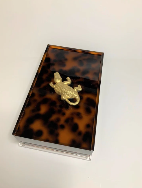 Alligator Guest Towel Box - Tortoise finish acrylic