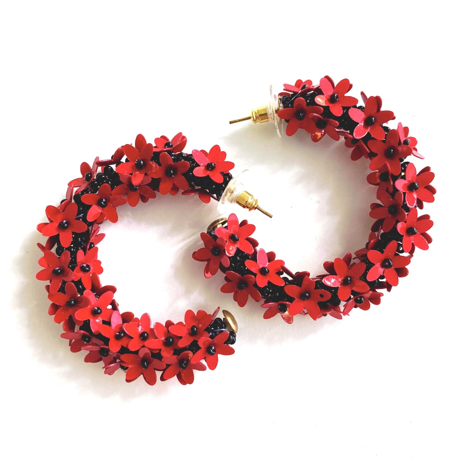 Red & Black Flower Hoops