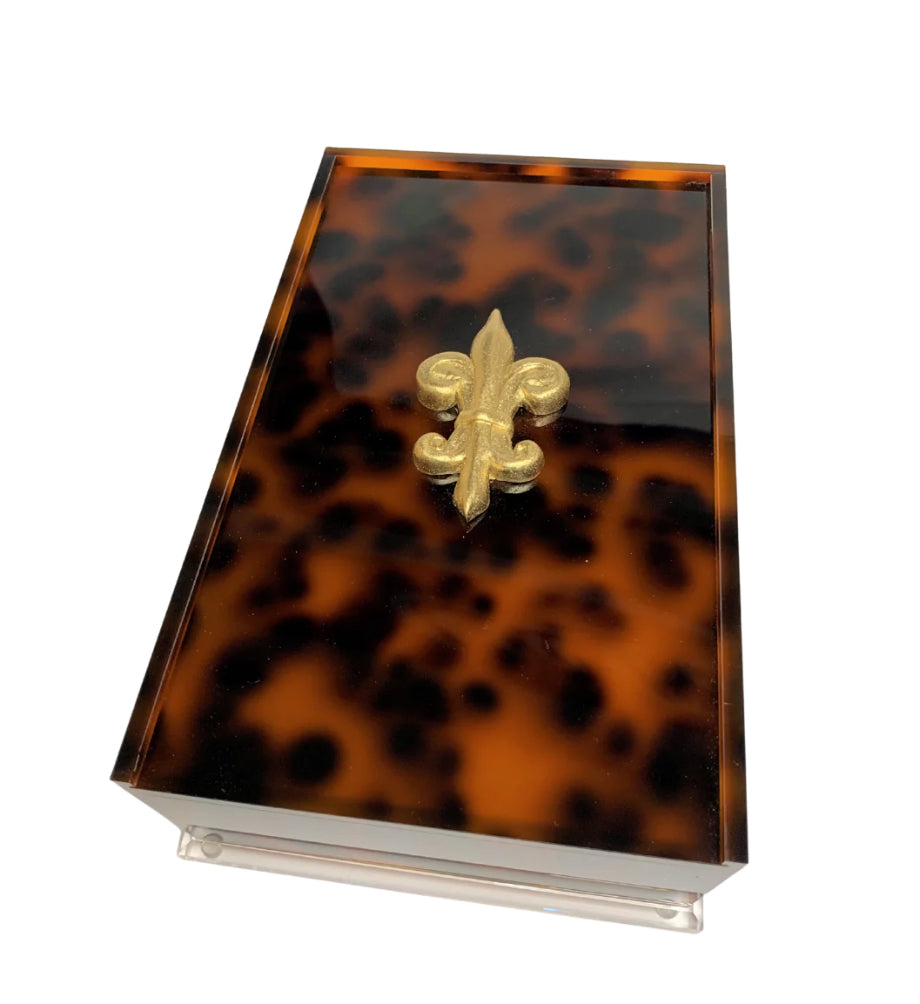 Fleur de Lis Guest Towel Box - Tortoise Acrylic