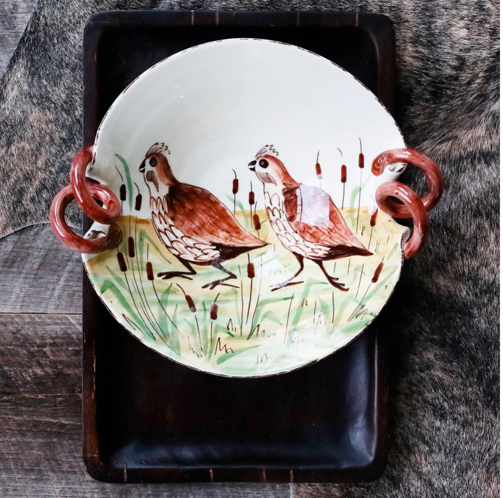 Wildlife Quail Handled Scallop Bowl