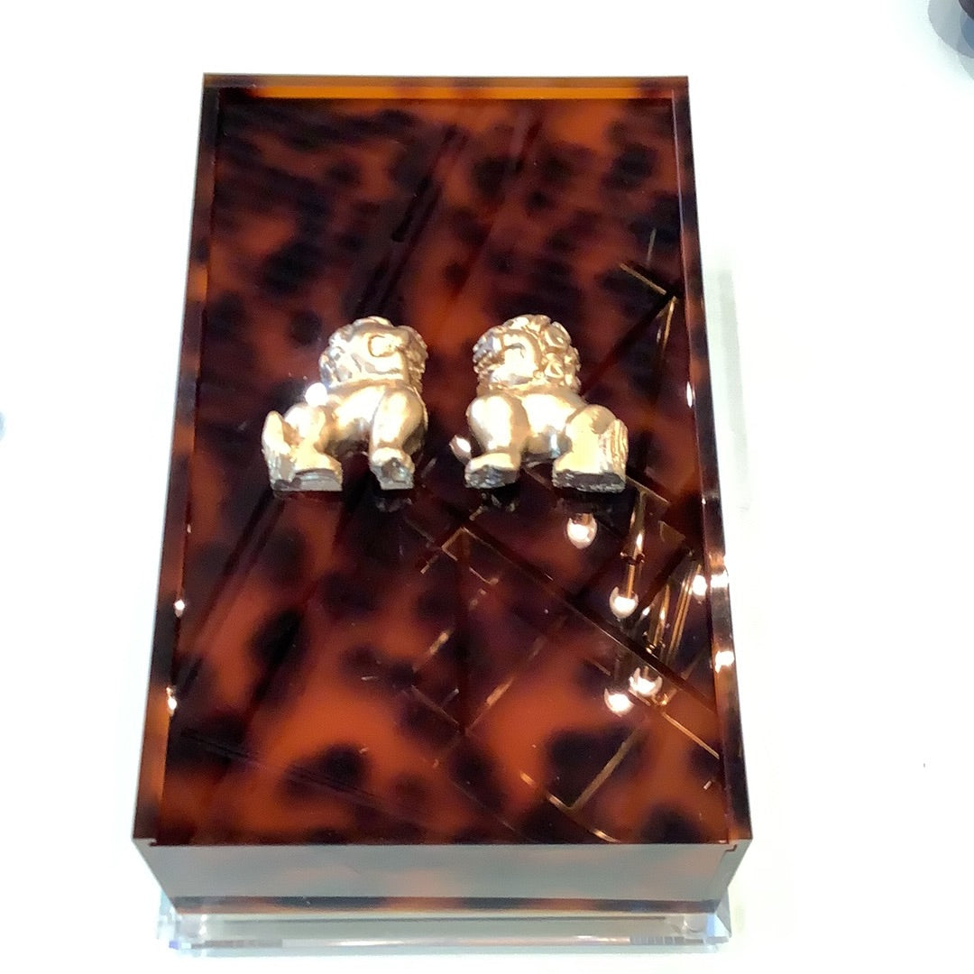 Foo Dog Guest Towel Box - Tortoise Acrylic