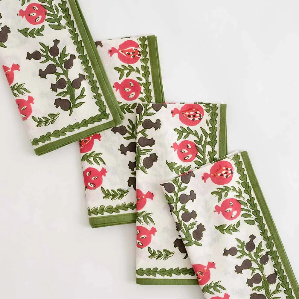 Pom Bells Fern & Poppy Napkins Set 4