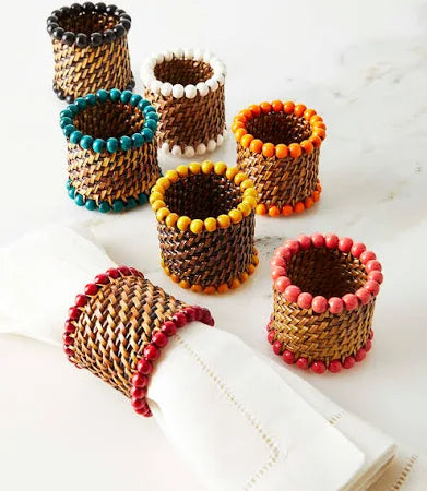 Napkin Ring w/ Beads, Black, set / 4 pcs