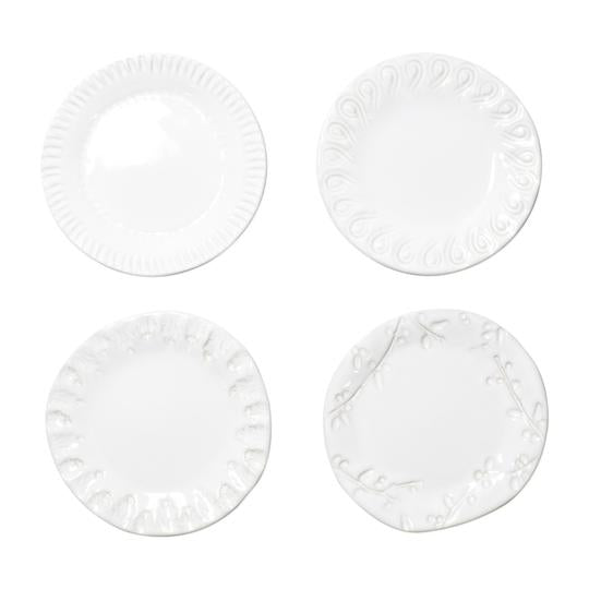 Vietri Incanto Stone White Assorted Canape Plates - Set of 4