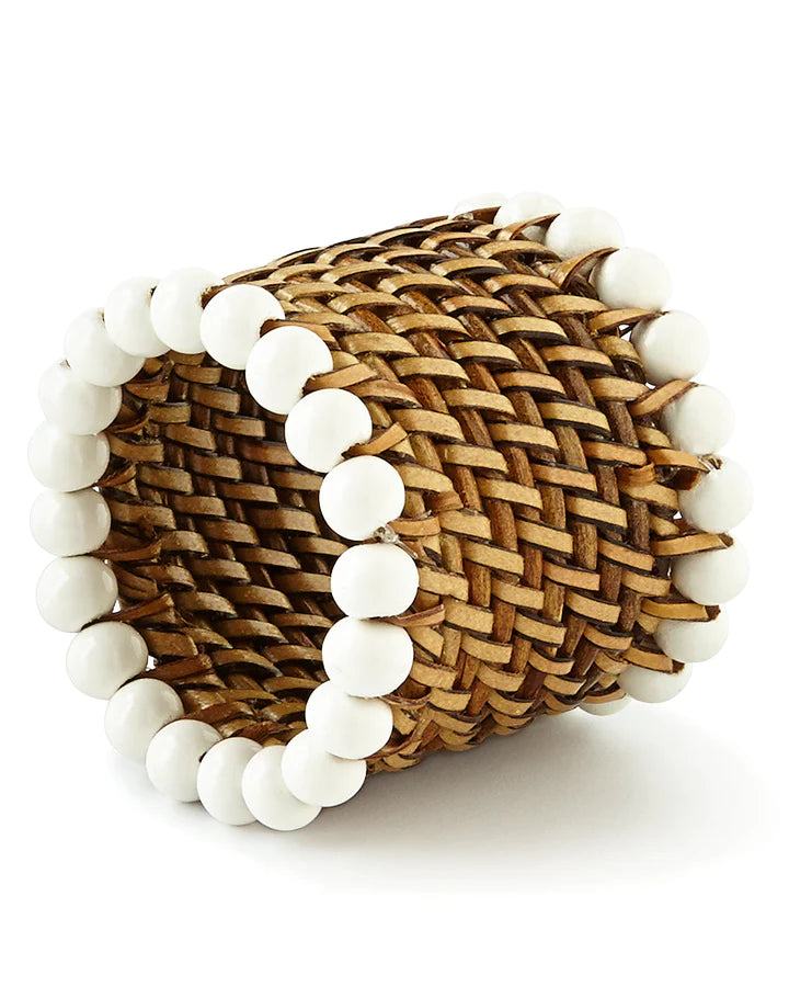 Napkin Ring w/ Beads, White, set / 4 pcs