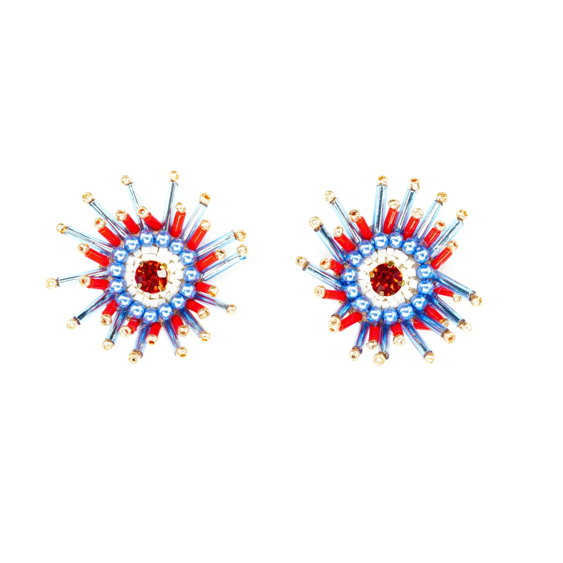 Sunburst Earrings in Red, White, and Blue