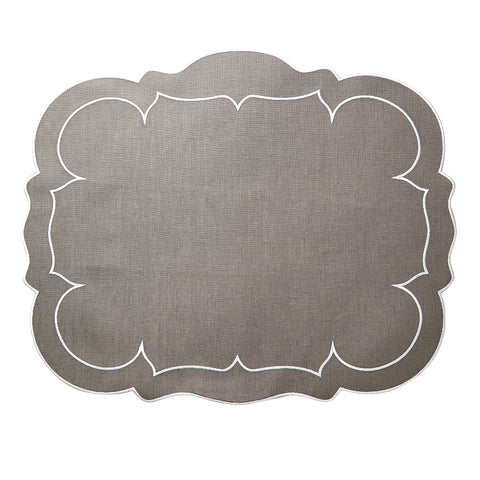 Linho Placemats Scalloped Rectangular Set of 4 - White/White