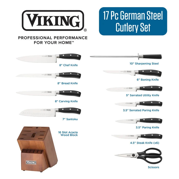 Viking 17 Piece Knife Set with Acacia Wood Block