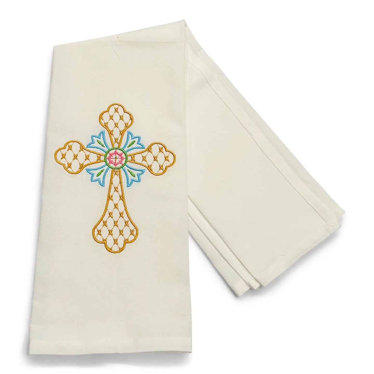 Tea Towel — Fishtail Cross on White