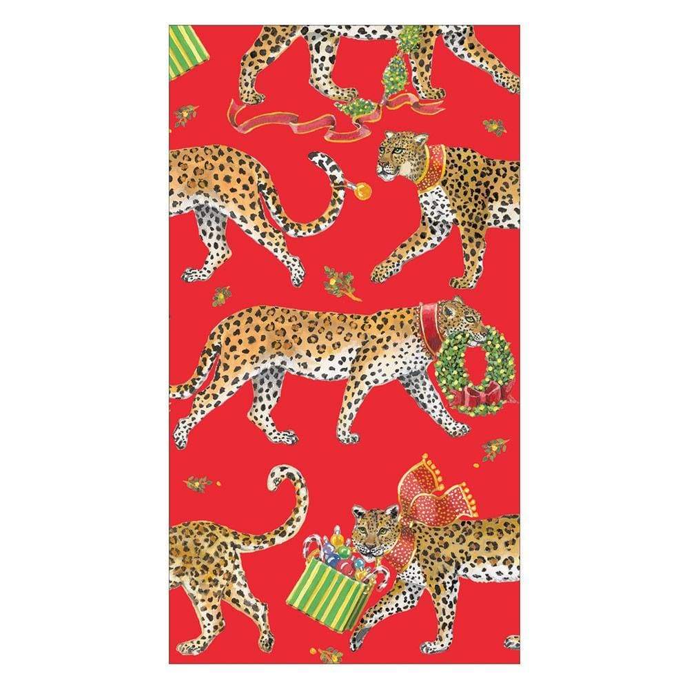 Christmas Leopards Red Guest Towel
