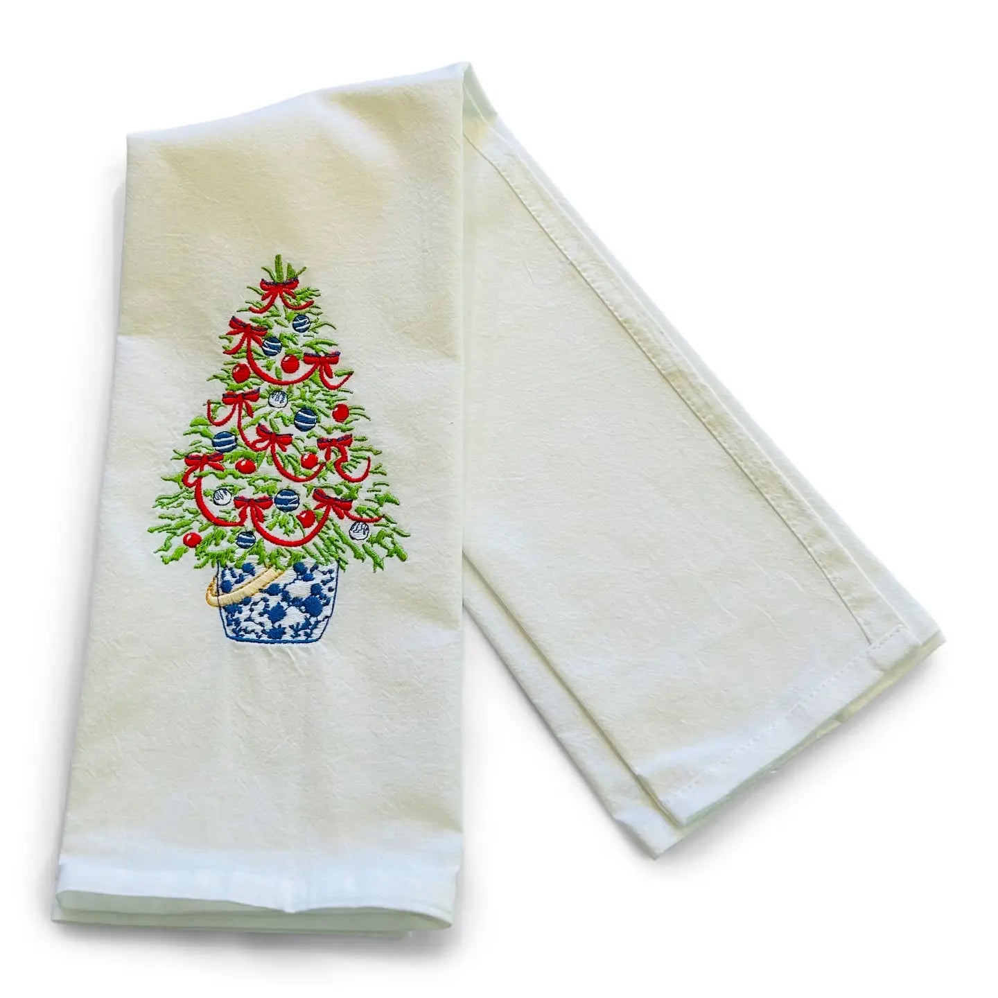 Tea Towel — Tree in Red Ribbon On White
