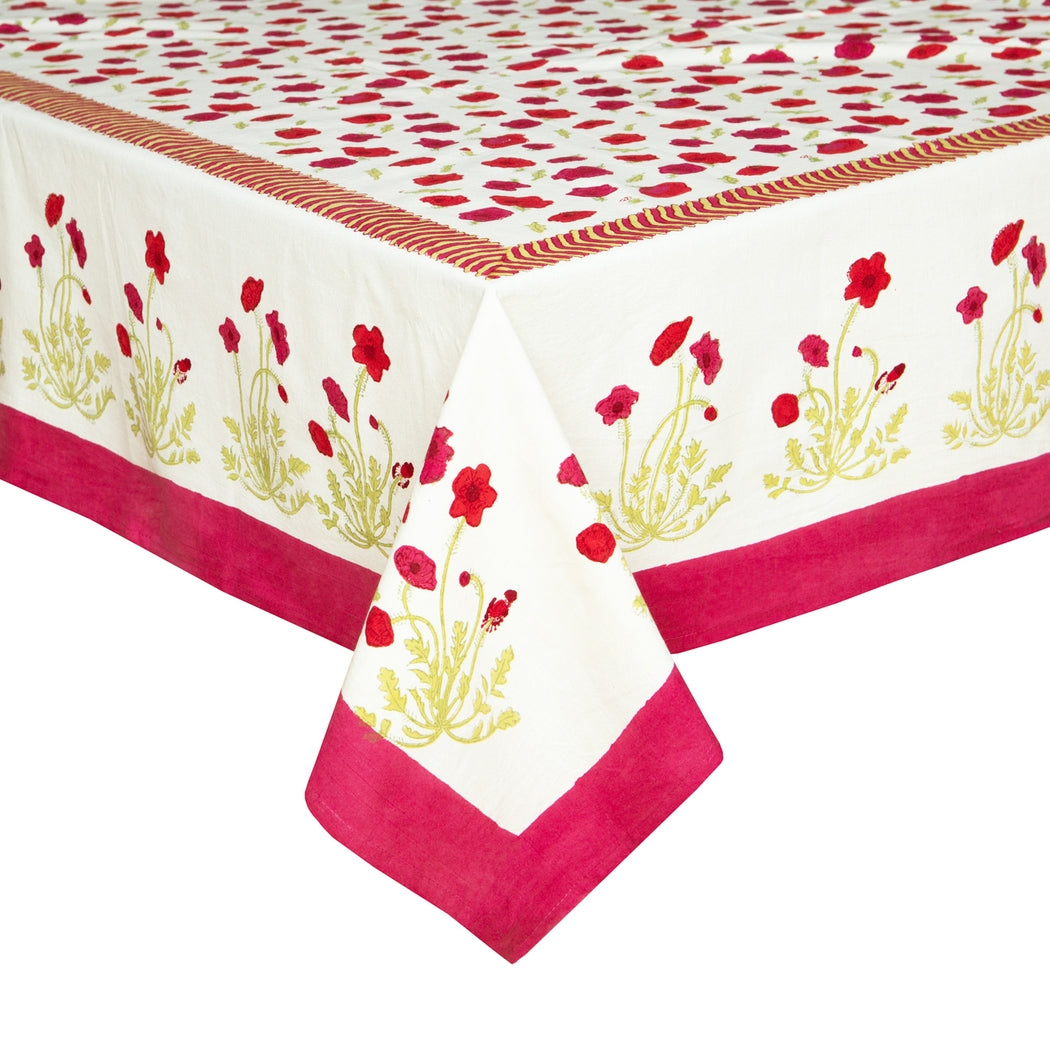 Poppies Red & Green French Tablecloth
